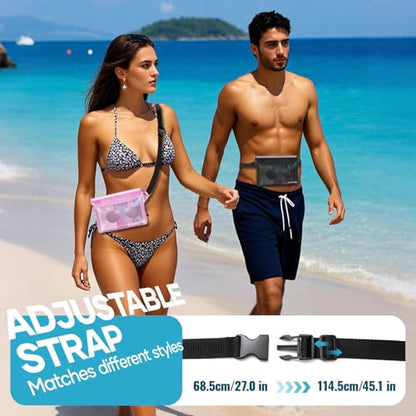 Waterproof Bag Fanny Packs for Women, Floating Beach Bags 2PCS | Floating, ideal for Beach, Boating & Kayaking&Fishing&Diving, Durable Material, Phone & Passport Pouch(black&pink) - color: Red & Black