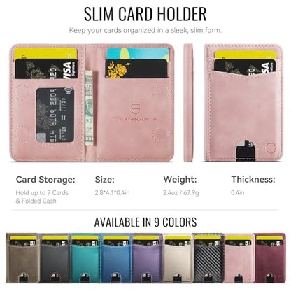 Strapurs Strong Magnetic Wallet Card Holder for MagSafe Phones and Cases, Slim PU Leather Detachable Phone Wallet with 6 Card Slots RFID Blocking for iPhone 17/16/15/14/13/12/Pro/Max/Plus – Pink - color: Pink