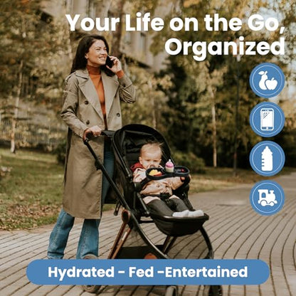 Stroller Tray with Cup Holder & Phone Mount, 360° Rotation