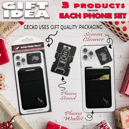 Gecko Travel Tech Mobile Phone Double Pocket Wallet Stick on with Stand - Cellphone Accessories case - Phone Card Holder with Stick on - (Black-Gray) - color: BLACK-GRAY