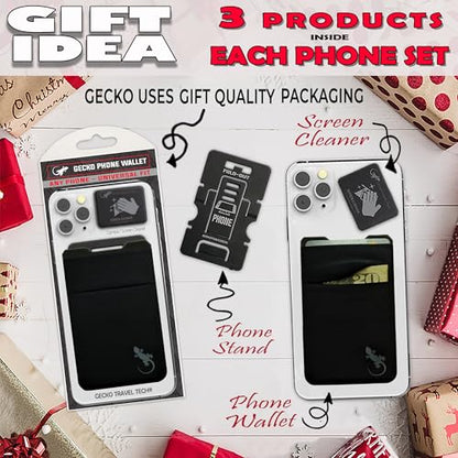 Gecko Travel Tech Mobile Phone Double Pocket Wallet Stick on with Stand - Cellphone Accessories case - Phone Card Holder with Stick on - (Black-Gray) - color: BLACK-GRAY