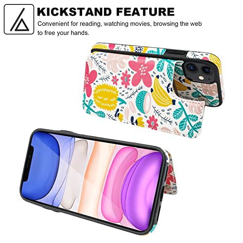 HAOPINSH for iPhone 11 Wallet Case with Card Holder, Summer Fruits Pattern Back Flip Folio PU Leather Kickstand Card Slots Case for Women Girls, Double Magnetic Clasp Shockproof Cover 6.1" - color: Summer Fruits