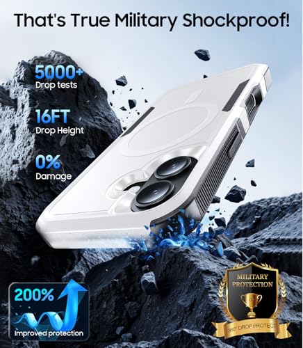 Magnetic for iPhone 17 Case Rugged Dual-Layer Shockproof White | Military-Grade Heavy Duty Protection, Fit for Magsafe, Matte Finish Scratch Resistant Anti-Fingerprint, Anti-Slip Phone Cover - color: White