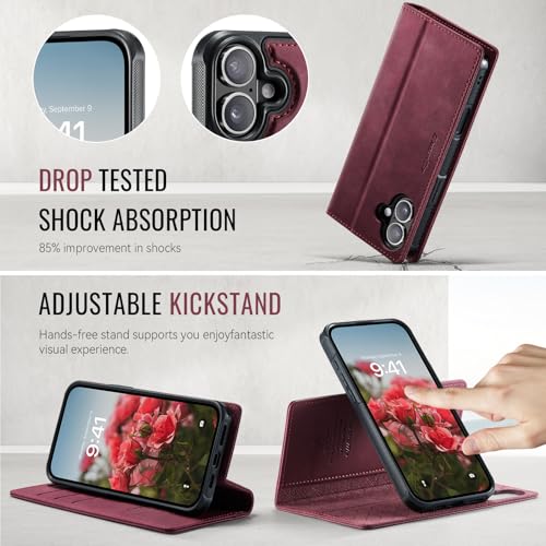 Kowauri Case for iPhone 17, PU Leather Wallet Flip Case with Card Holder RFID Blocking, Magnetic Detachable Shockproof Phone Cover Wireless Charging Compatible for iPhone 17 (6.3 inch), Red - color: Red