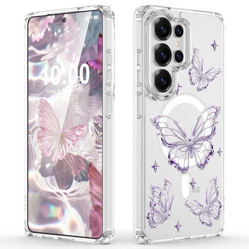 Designed for Samsung Galaxy S26 Ultra Case Magnetic Clear with Purple Butterfly Shockproof Protective Phone Case Cover for Women Girls - color: Purple Butterfly, size: s26 ultra case