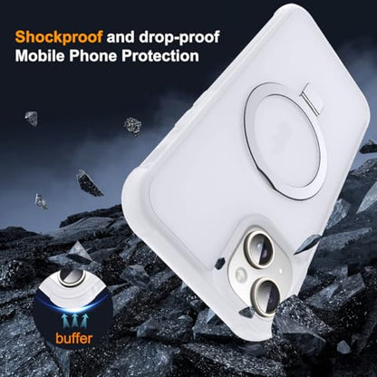 SKYLMW Compatible with iPhone 14 Plus Case with Stand,Translucent | iPhone 14 Plus Phone Case 6.7",Magnetic Ring Stand,Compatible with MagSafe,Military-Grade Plustection,Great Grip Feeling - color: Translucent, size: Iphone 14 Plus