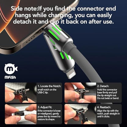 MFish 240W 4-in-1 Fast Charging Cable, Grey, 6.6FT - color: Grey, size: 6.6FT
