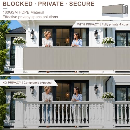 SUNNY GUARD 3' x 10' Balcony Privacy Screen, HDPE Patio Railing Cover Fence - color: Brown-grey, size: 0 3' x 1 0'