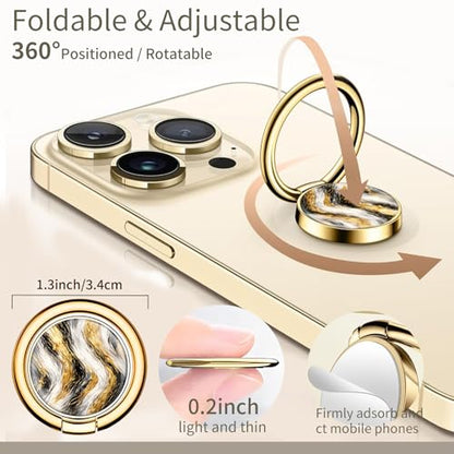 Cell Phone Ring Holder, Cute Phone Ring Grip Stand, 360°Rotation Funny Metal Kickstand Finger Grip Luxury Gold Marble - color: Luxury Gold Marble
