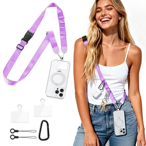 Multifunctional Phone Lanyard Adjustable Anti-Theft Crossbody Phone Strap - color: Purple