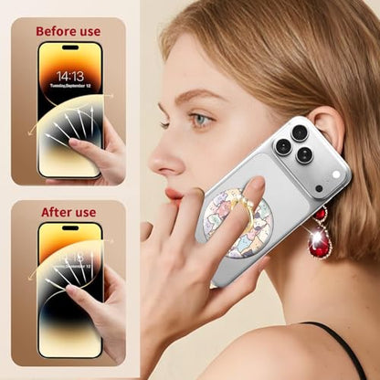 Magnetic Phone Ring Holder Compatible with MagSafe, Cute Phone Grip Stand with 360° Rotation Gold Glitter Finger Ring Kickstand Accessories for Most Phones Cute Colorful Cats