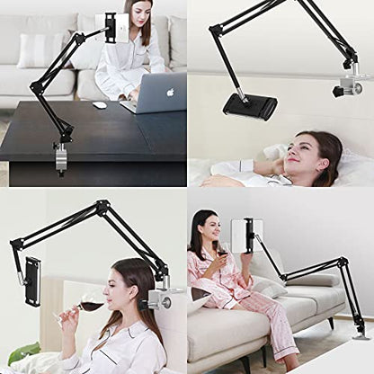 Heavy Duty Phone/Tablet Metal Holder Universal Mobile Cell Smartphone Mount Lazy Bracket 360° Rotation Gooseneck Clamp Stand Flexible Long Arm (Black, 3-Section) - color: Black, size: 3-Section