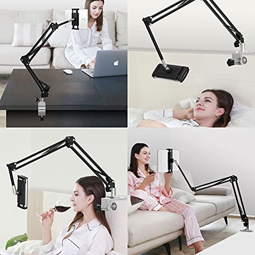 Heavy Duty Phone/Tablet Metal Holder Universal Mobile Cell Smartphone Mount Lazy Bracket 360° Rotation Gooseneck Clamp Stand Flexible Long Arm (Black, 3-Section) - color: Black, size: 3-Section