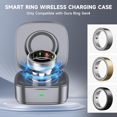 Wireless Charging Case Compatible with Oura Ring Gen 4 Charger Size 8 | 600mAh Portable Travel Charging Box with USB-C Cable & Indicator Light, Essential for Smart Oura Ring 4 Users, Grey