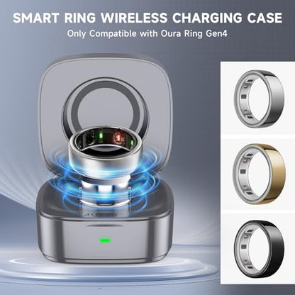 Wireless Charging Case Compatible with Oura Ring Gen 4 Charger Size 8 | 600mAh Portable Travel Charging Box with USB-C Cable & Indicator Light, Essential for Smart Oura Ring 4 Users, Grey