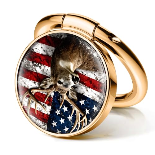 Cell Phone Ring Holder, Cute Phone Ring Grip Stand, 360°Rotation Funny Metal Kickstand Finger Grip American Flag Deer - color: American Flag Deer