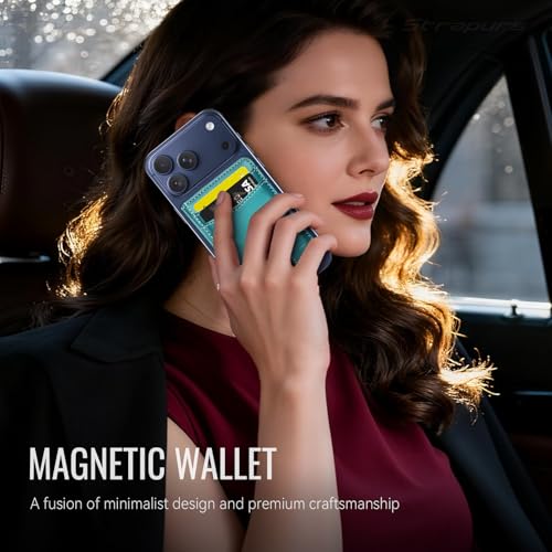 Strapurs Strong Magnetic Wallet Card Holder for MagSafe Phones and Cases, Slim PU Leather Detachable Phone Wallet with 6 Card Slots RFID Blocking for iPhone 17/16/15/14/13/12/Pro/Max/Plus – Bluegreen - color: Blue Green