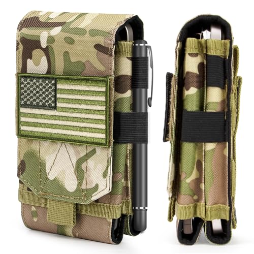 Dual Tactical Phone Pouch Molle Phone Holster Double Capacity Holder Universal Utility EDC Pouch for iPhone 17 Pro Max/17 Pro/16 Pro Max/16 Pro/15 Pro Max/15 - color: Camo