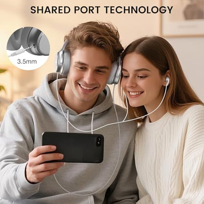 USB C Wired Over-Ear Headphones with Microphone - color: New Silver
