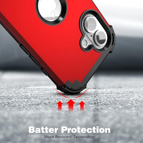 IDweel for iPhone 17 Case with Screen Protector, 3 in 1 Shockproof Slim Fit Hybrid Heavy Duty Hard PC Cover Soft Silicone Bumper Full Body Anti-Fingerprint Case, Red - color: Red
