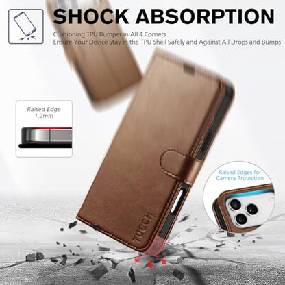 TUCCH Case Wallet for iPhone 17 Pro Max (6.9"), RFID Blocking Folio, Brown | 4 Card Holders, Kickstand, PU Leather, Magnetic Closure, Shockproof TPU Shell, Protective Flip Cover - color: Brown