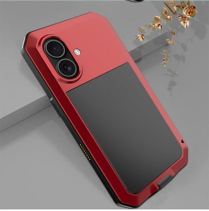 for iPhone 16 Metal Case 6.1",Heavy Duty Shockproof Aluminum Alloy Tough Armour Military Grade Phone Case,360 Full Body Protective Cover with Silicone Built-in Screen Protector - Red - color: Red