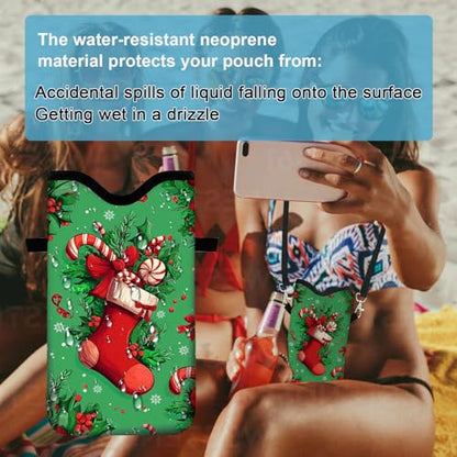 Neoprene Cell Phone Sleeve Pouch Case Bag with Crossbody Strap Neck Lanyard for Women 7.1 X 3.9 in - color: Christmas Gifts