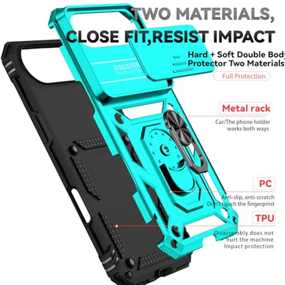 for iPhone Air Case, with Slide Camera Cover HD Screen Protector [Military Grade 16ft. Drop Tested] Ring Holder Kickstand Protective Phone Case for Apple iPhone Air 2025, Mint - color: Mint w/ Slide Camera 2nd gen. Military Grade