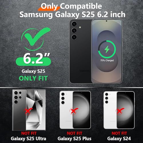 Battery Case for Galaxy S25, 10000mAh High Capacity Rechargeable Portable Protective Extended Charger Cover Compatible with Galaxy S25 (6.2 inch) Wireless Charging Case with Screen Protector-Black - size: Galaxy S25