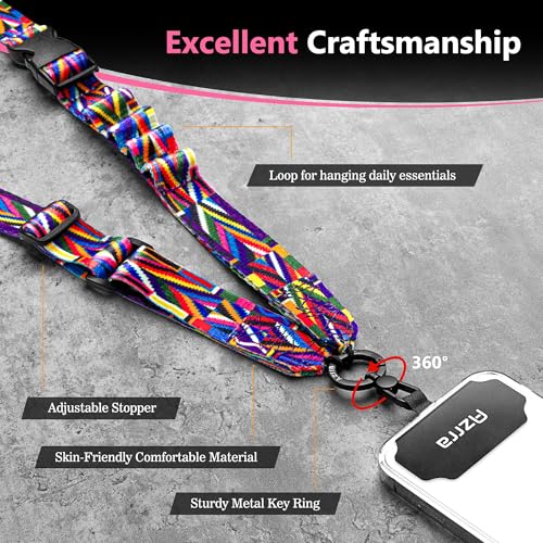 Azrra Phone Lanyard Crossbody, Phone Strap Crossbody with 2 Tether Tabs - color: Colorful