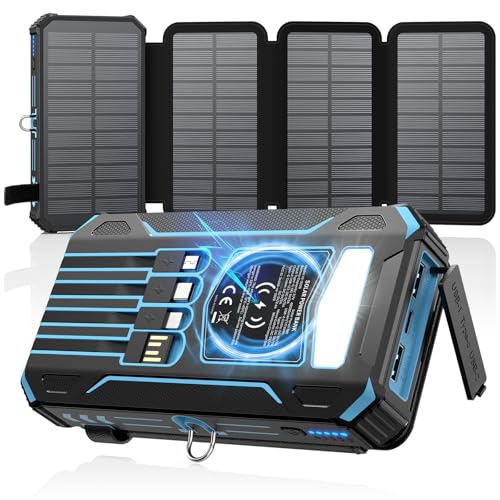 SOARAISE Solar Power Bank 48000mAh Wireless Battery Pack with 4 Cables