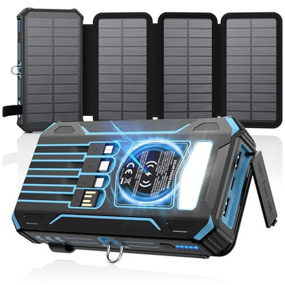 SOARAISE Solar Power Bank 48000mAh Wireless Battery Pack with 4 Cables
