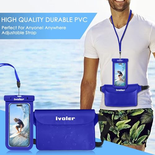 ivoler 2-Pack Waterproof Fanny Pack & Phone Pouch, Dry Bag for Passport, Phone & Wallet, Floating Waterproof Phone Case for Beach, Swimming, Kayaking, Boating, Cruise Essentials & Travel Royal Blue - color: Royal Blue