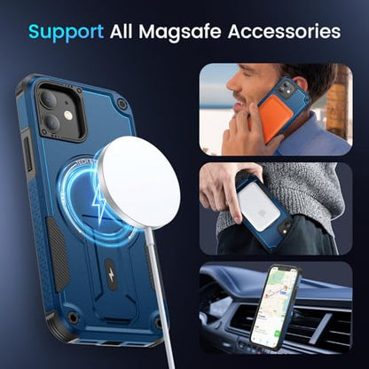 Caka for iPhone 11 Case, iPhone 11 Phone Case with Stand Blue | Compatible with MagSafe, Built-in Hidden Kickstand, Solid Protective Dual-layer TPU+PC Shockproof Magnetic Phone Cover - color: Blue