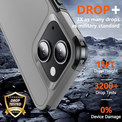 AEDILYS® for Apple Recommend Shockproof iPhone 15 Case,[15 FT Military Grade Drop Protection],with 2X [Kevlar® 9H Glass Screen Protector] (Warship Grey) - color: Warship Grey