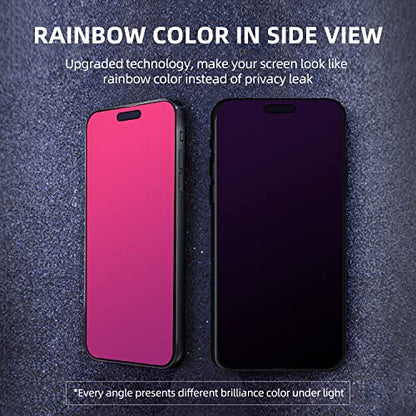 EGKimBa Privacy Screen Protector - Compatible with iPhone 16, 15, 14 Pro - 6.1 inch Gradient Colorful Electroplated Anti-Spy Anti-Blue Light Tempered Glass - size: iPhone 14 Pro, iPhone 15, iPhone 16