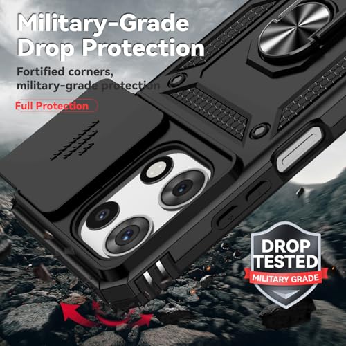 for Motorola Moto G 2025 / Moto G 2026 / Moto G Play 2026 Case, with Slide Camera Cover Screen Protector Ring Holder Kickstand Military Grade Protection 15ft Drop Tested Protective Phone Case (Black) - color: Black with camera cover Military-Grade 2nd gen