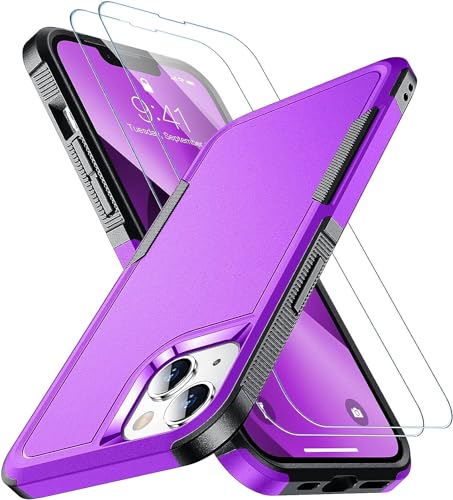 SPIDERCASE Designed for iPhone 13 Case, [10 FT Military Grade Drop Protection] [with 2 pcs Tempered Glass Screen Protector] Holsters for iPhone 13 6.1 inch -Purple - color: Dark Purple, size: for iPhone 13