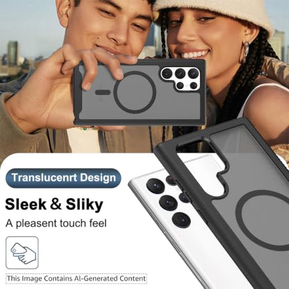 for Samsung Galaxy S22 Ultra Case Magnetic, Compatible with Magsafe 6.8-Inch Slim Fit 360 Heavy Duty Protector Wireless Charging Shockproof Anti-Slip TPU and PC Protective Phone Cover, Black - color: Black