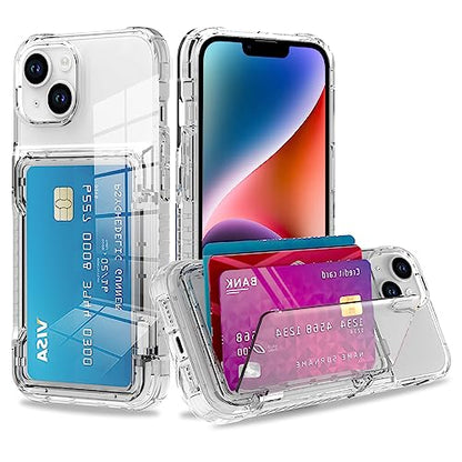 Wallet Case for iPhone 14 with 3 Credit Card Holder Slot Clear | Shockproof Hybrid Heavy Duty Protection Transparent Phone Cover (Clear) - color: Clear, size: iPhone 14