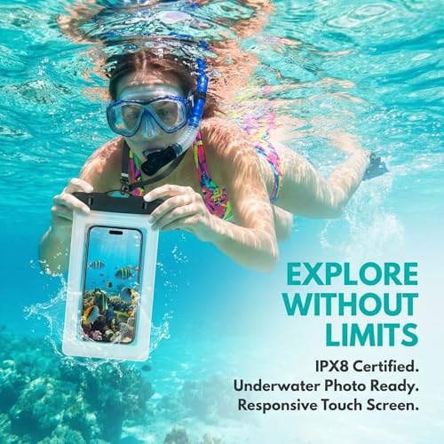 Universal Waterproof Phone Case Pouch with Neck Strap, 2-Pack, Black & White (Pink&Green) - color: Pink&Green