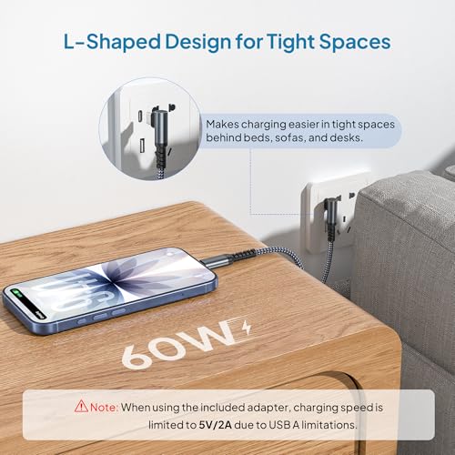 Elebase for iPhone Duo Generation Charging Cable 3.3FT with USB Adapter - color: Angled-Grey, size: 3.3 FT