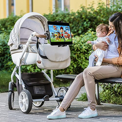 Stroller Tablet Holder for Baby - Tablet Mount Handlebar Clamp for Scooter, Wheelchair, Gym Bicycle, Workout Equipment, Tripod for iPad Pro Air Mini, Galaxy Tabs, Z Fold, Fire, iPhone, 4.7-13" Devices