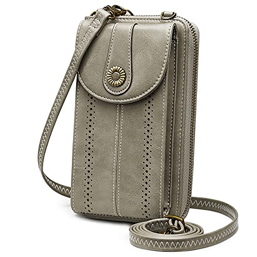 S-ZONE Women RFID Blocking Crossbody Cell Phone Purse PU Leather Wallet | Card Slots, Anti-theft, Multi Pockets, Detachable Adjustable Strap, Small, Travel Eveyday Shopping Outing - color: Grey