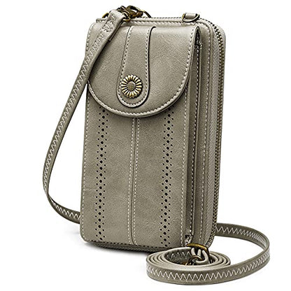 S-ZONE Women RFID Blocking Crossbody Cell Phone Purse PU Leather Wallet | Card Slots, Anti-theft, Multi Pockets, Detachable Adjustable Strap, Small, Travel Eveyday Shopping Outing - color: Grey