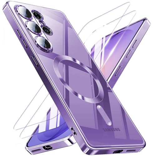 Magnetic for Samsung Galaxy S26 Ultra Case with 2X Screen Protector & Full Camera Cover,Fit with MagSafe,Plating Soft Glossy Luxury Shockproof Women Girls Phone Cases for Galaxy S 26 Ultra,Dark Purple - color: Dark Purple-Samsung Galaxy S26 Ultra