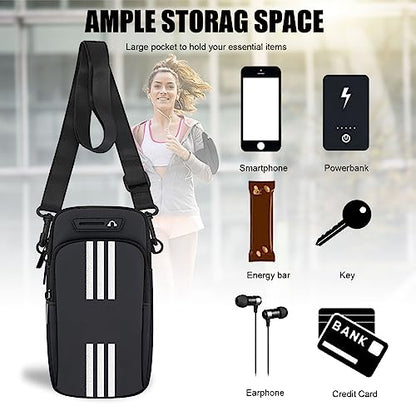 Phone Holder for Running Armband Cell Phone Purse Crossbody for Women Men Kids,iPhone 17 16 15 14 13 12 11 Pro Max Xs 16e Xr X 8 7 Plus Mini Pouch,Galaxy S26 S25 S24 Ultra Note Arm Bag Black - color: 01-Black with Crossbody Strap&Hook