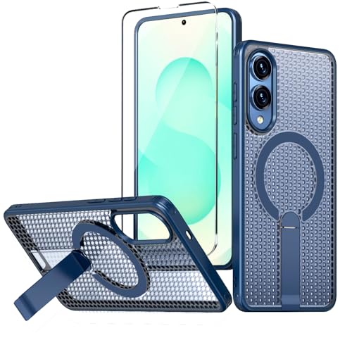 for Samsung Galaxy S25 Edge Case with Stand Compatible with MagSafe +1 Screen Protector, [Built in Kickstand &Magnet][Heat Dissipate] Protective Matte Case for Galaxy S25 Edge (Blue) - color: Blue