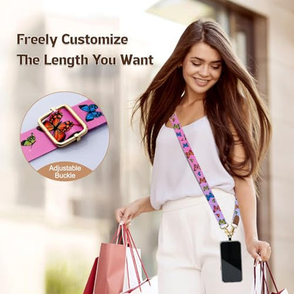 TiMOVO Phone Lanyard Crossbody Wrist Strap, Adjustable Anti-Theft Phone Strap for All Phone Case, lanyard for Women and Men - color: Colorful Butterfly