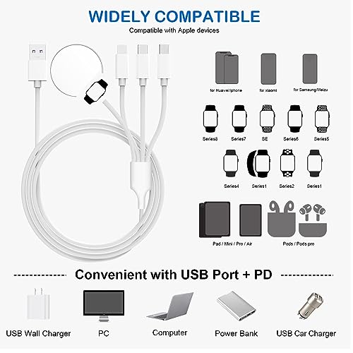 Watch Charger 4 in 1 Portable Smart Charging Cable Compatible with Apple Watch iwatch Series SE/8/7/6/5/4/3/2/1 and Compatible with iPhone,Galaxy,Pixel,Android,Max&Pad (4ft/1.2M) - style: 4 in 1 Type-C